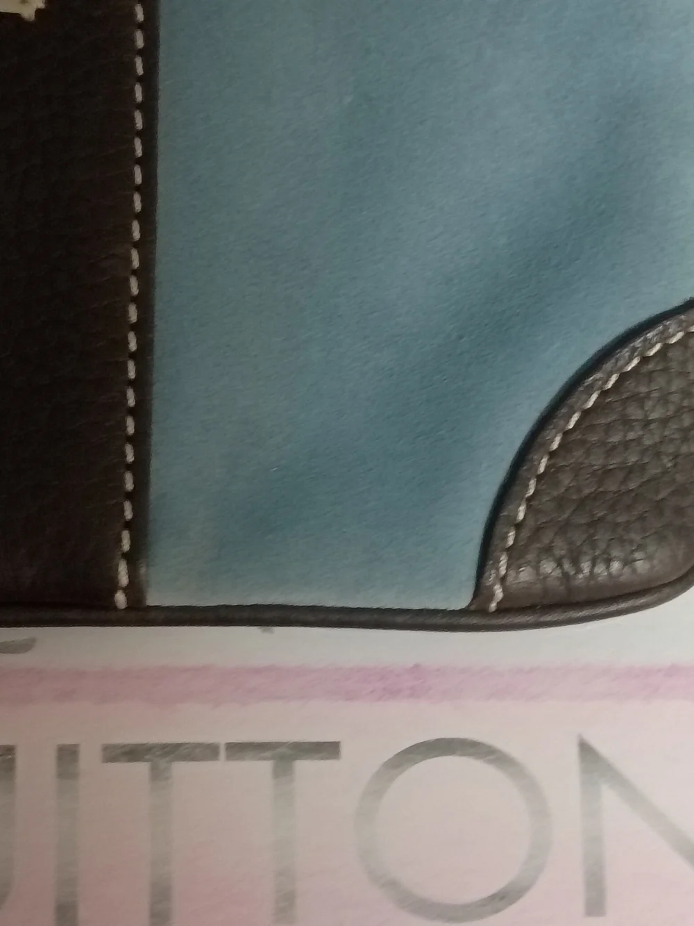 ❤️LAMBERTSON TRUEX BLOOMINGDALES Blue Suede / Brown Leather Clutch Wristlet Bag